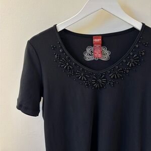 OLSEN Europe Black T-Shirt with Embellishment, Sz 10.  EUC.